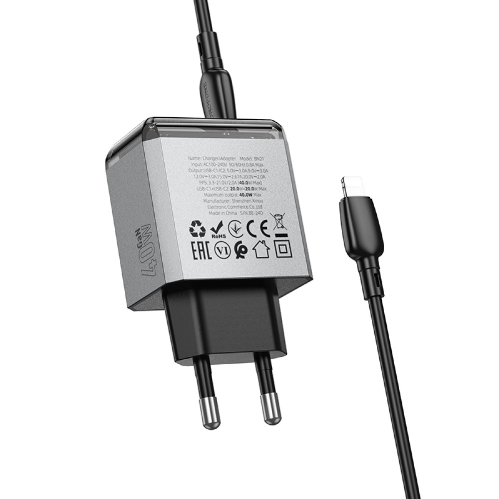 Мережевий зарядний пристрій Borofone BN21 Lena GaN PD40W Type-C to Lightning