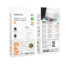 Мережевий зарядний пристрій Borofone BN27 Fuente GaN PD20W+QC3.0 Type-C to Lightning