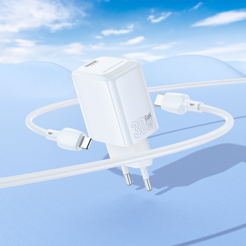 Мережевий зарядний пристрій Borofone BN28 Fuente GaN PD30W Type-C to Lightning