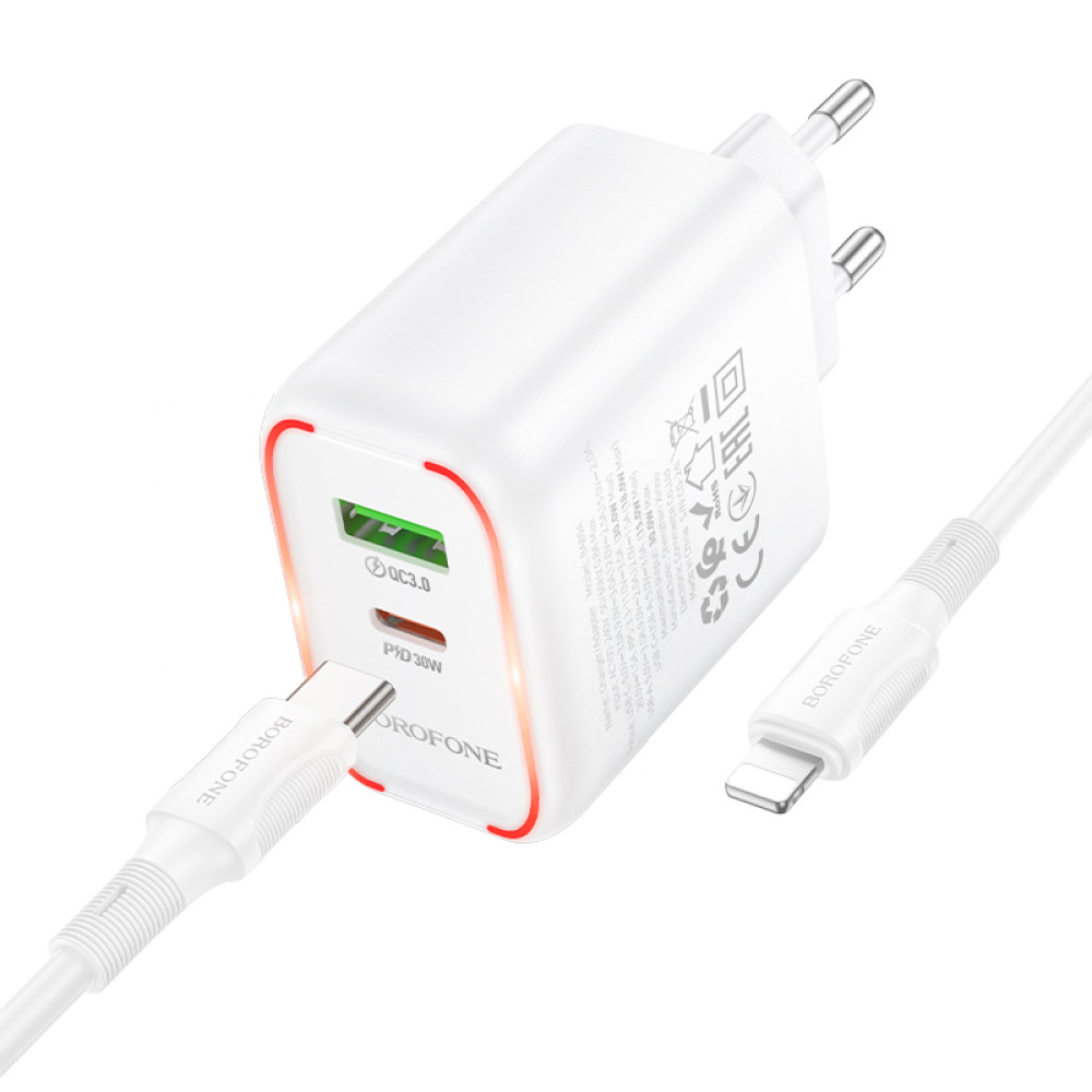 Мережевий зарядний пристрій Borofone BA89A Destello GaN PD30W+QC3.0 Type-C to Lightning