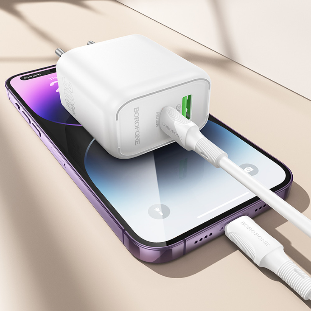 Мережевий зарядний пристрій Borofone BA89A Destello GaN PD30W+QC3.0 Type-C to Lightning
