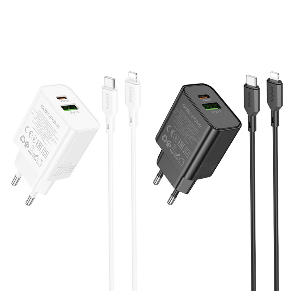 Мережевий зарядний пристрій Borofone BA88A Navy PD20W+QC3.0 Type-C to Lightning