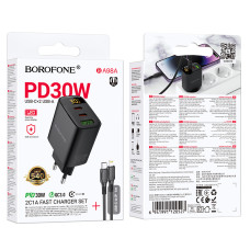 Мережевий зарядний пристрій Borofone BA98A Ilustre PD30W+QC3.0 Type-C to Lightning Led display