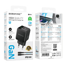 Мережевий зарядний пристрій Borofone BN18 Intenso single port GaN PD20W Type-C to Lightning