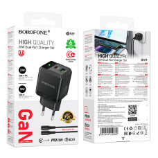 Мережевий зарядний пристрій Borofone BN19 Intenso GaN PD20W+QC3.0 Type-C to Lightning