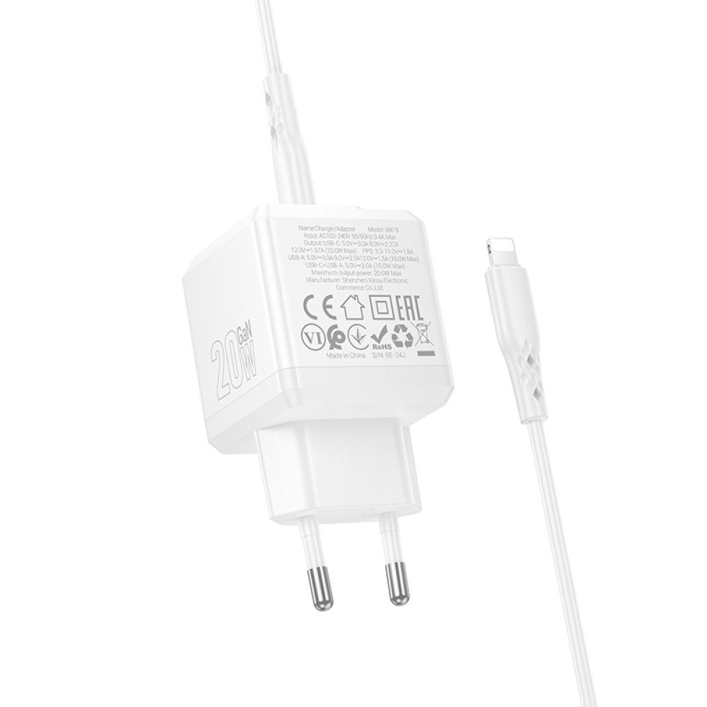 Мережевий зарядний пристрій Borofone BN19 Intenso GaN PD20W+QC3.0 Type-C to Lightning