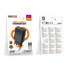 Мережевий зарядний пристрій Borofone BAS76A Source PD30W+QC3.0 Type-C to Lightning