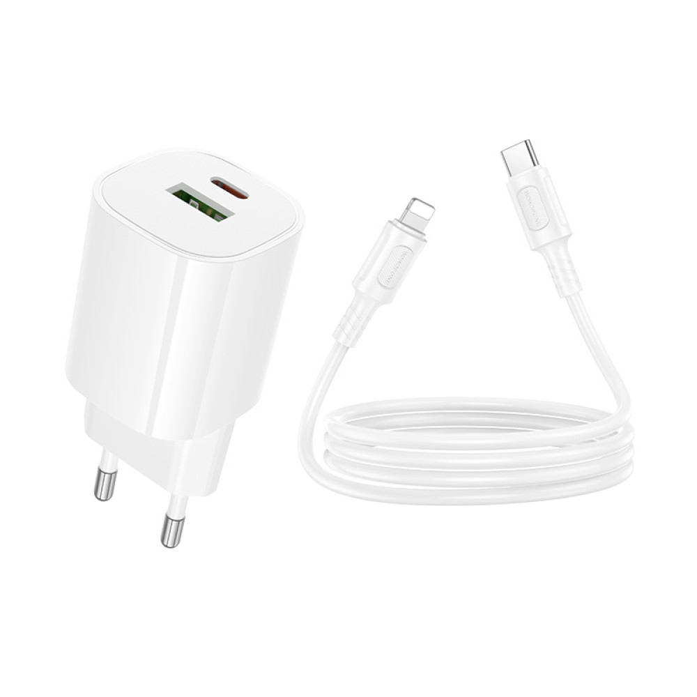 Мережевий зарядний пристрій Borofone BA104A Pudding PD20W+QC3.0 Type-C to Lightning