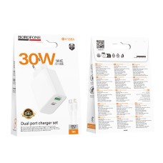 Мережевий зарядний пристрій Borofone BA108A Stellar PD30W+QC3.0 Type-C to Lightning