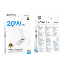 Мережевий зарядний пристрій Borofone BA106A Stellar PD20W+QC3.0 Type-C to Lightning
