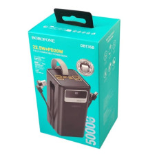 УМБ Power Bank Borofone DBT35B 50000mAh Smart force 22.5W+PD20W Digital Display  (with cable 2Type-C, USB, Lightning) з ліхтарем