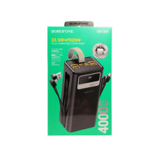 УМБ Power Bank Borofone DBT35A 40000mAh Smart force 22.5W+PD20W Digital Display (with cable 2Type-C, USB, Lightning) з ліхтарем