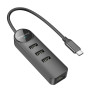 USB-C HUB Borofone DH6 Erudite 4-in-1 (Type-C to USB2.0*3+RJ45 100 Mbps) 0.2m