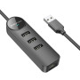 USB HUB Borofone DH6 Erudite 4-in-1 (USB to USB2.0*3+RJ45 100 Mbps) 0.2m