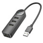 USB HUB Borofone DH6 Erudite 4-in-1 (USB to USB2.0*3+RJ45 100 Mbps) 1.2m