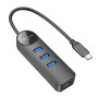 USB-C HUB Borofone DH6 Erudite 4-in-1 (Type-C to USB3.0*3+RJ45) 0.2m