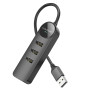 USB HUB Borofone DH6 Erudite 4-in-1 (USB to USB3.0*3+RJ45) 0.2m