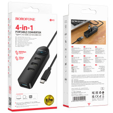 USB-С HUB Borofone DH5 Erudite 4-in-1 (Type-C to USB3.0+USB2.0*3) 0.2m