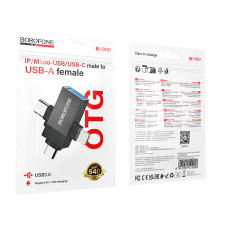 Перехідник Borofone BV26D 3in1 Lightning+Type-C+Micro male to USB female (USB2.0)