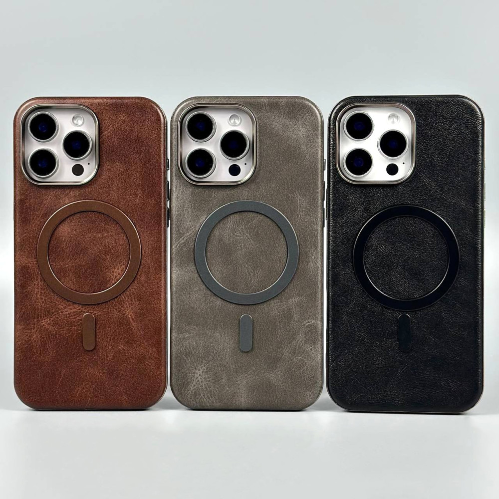 Накладка Leather Magnetic Case with Metal Frame iPhone 15 Pro