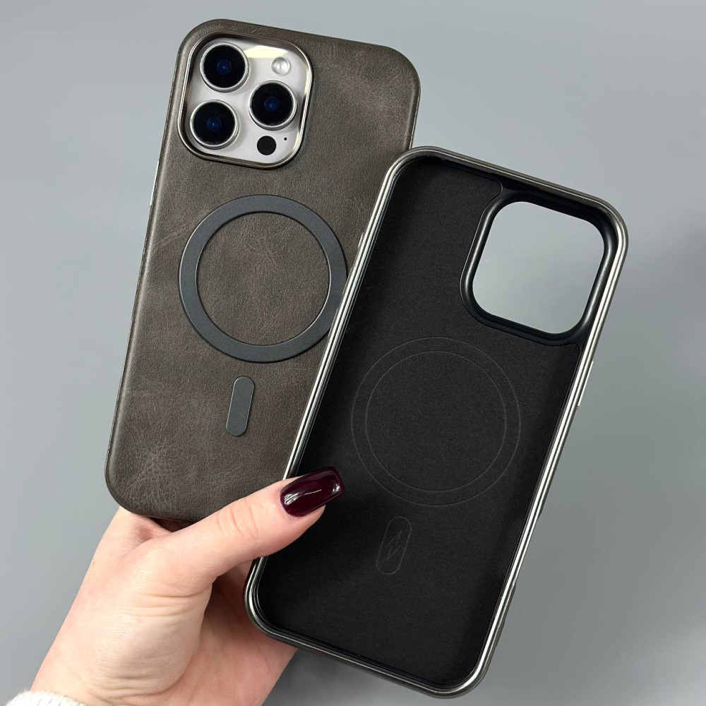 Накладка Leather Magnetic Case with Metal Frame iPhone 15 Pro