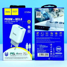 Мережевий зарядний пристрій Hoco C105A Stage PD20W+QC3.0 Type-C to Type-C