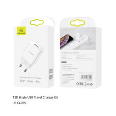 Мережевий зарядний пристрій Usams US-CC075 T18 Sigle USB Travel Charger 2.1A