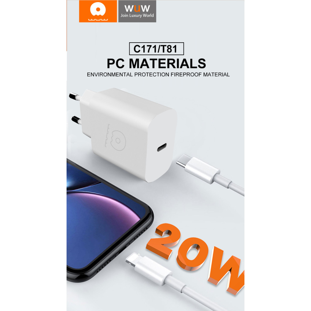 Мережевий зарядний пристрій WUW T81 PD20W Type-C to Type-C