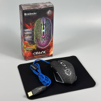 Набір Defender Мишка дротова Shock GM-110L з RGB (DPI:3200) + килимок
