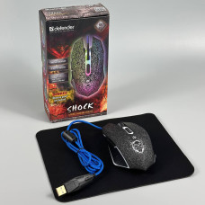 Набір Defender Мишка дротова Shock GM-110L з RGB (DPI:3200) + килимок