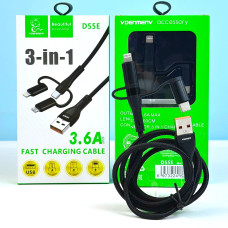 Data Cable Denmen D55E 3-in-1 Micro+ Lightning+Type-C 1m