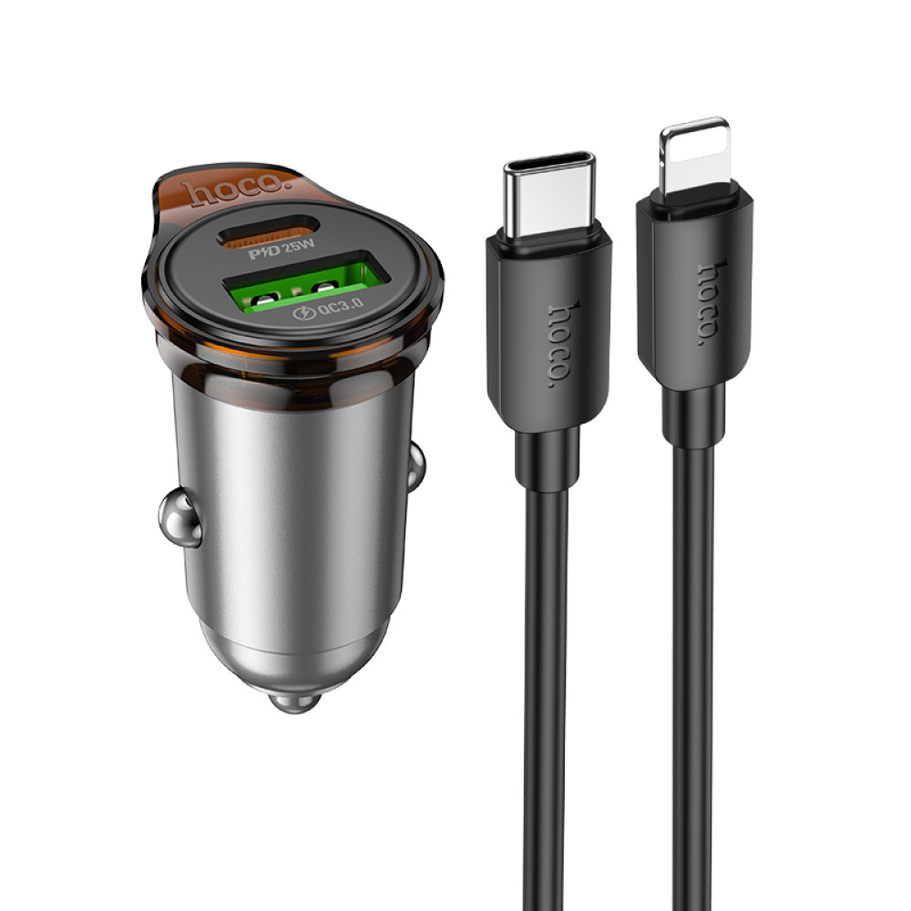 Автомобільний зарядний пристрій Hoco NZ16A Rigorous PD25W+QC3.0 Type-C to Lightning