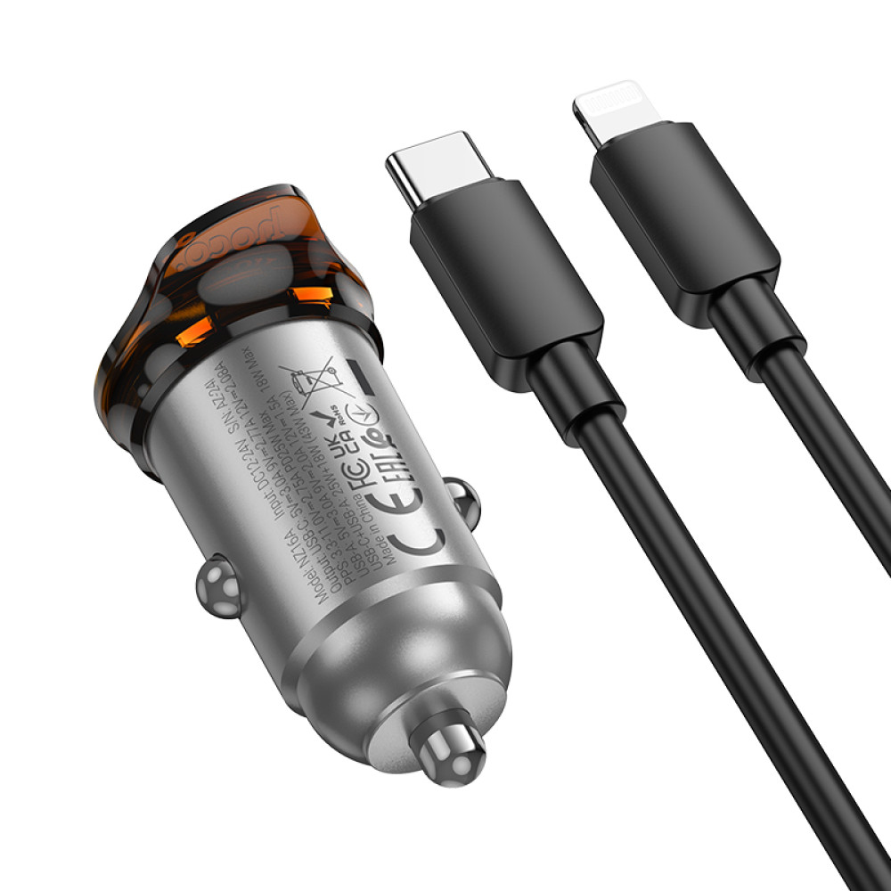 Автомобільний зарядний пристрій Hoco NZ16A Rigorous PD25W+QC3.0 Type-C to Lightning