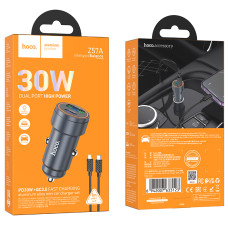 Автомобільний зарядний пристрій Hoco Z57A Glorious PD30W+QC3.0 Type-C to Lightning