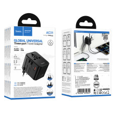 Мультифункціональний мережевий адаптер Hoco AC31 Changer 2500W (EU,US,UK,AUS)