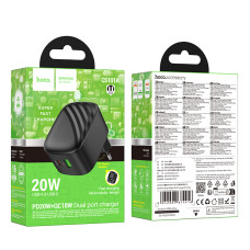 Мережевий зарядний пристрій Hoco CS101A folding PD20W+QC3.0