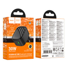 Мережевий зарядний пристрій Hoco CS102A folding PD30W+QC3.0
