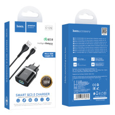 Мережевий зарядний пристрій Hoco C12Q Smart QC3.0 Micro