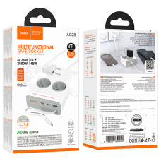 Мережевий подовжувач Hoco AC28 Descanso 2500W PD45W+QC3.0 2 розетки 2m (з висувним кабелем)