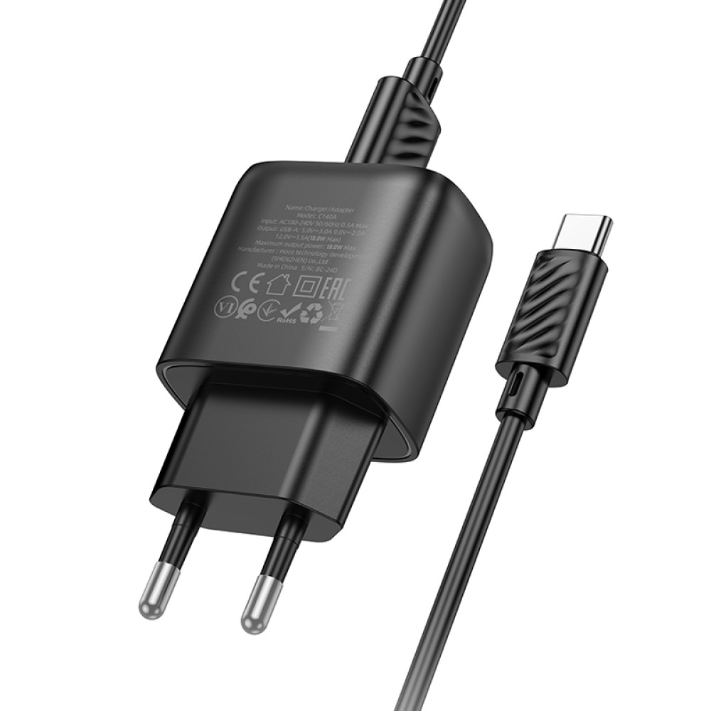 Мережевий зарядний пристрій Hoco C140A Smart QC3.0 Type-C