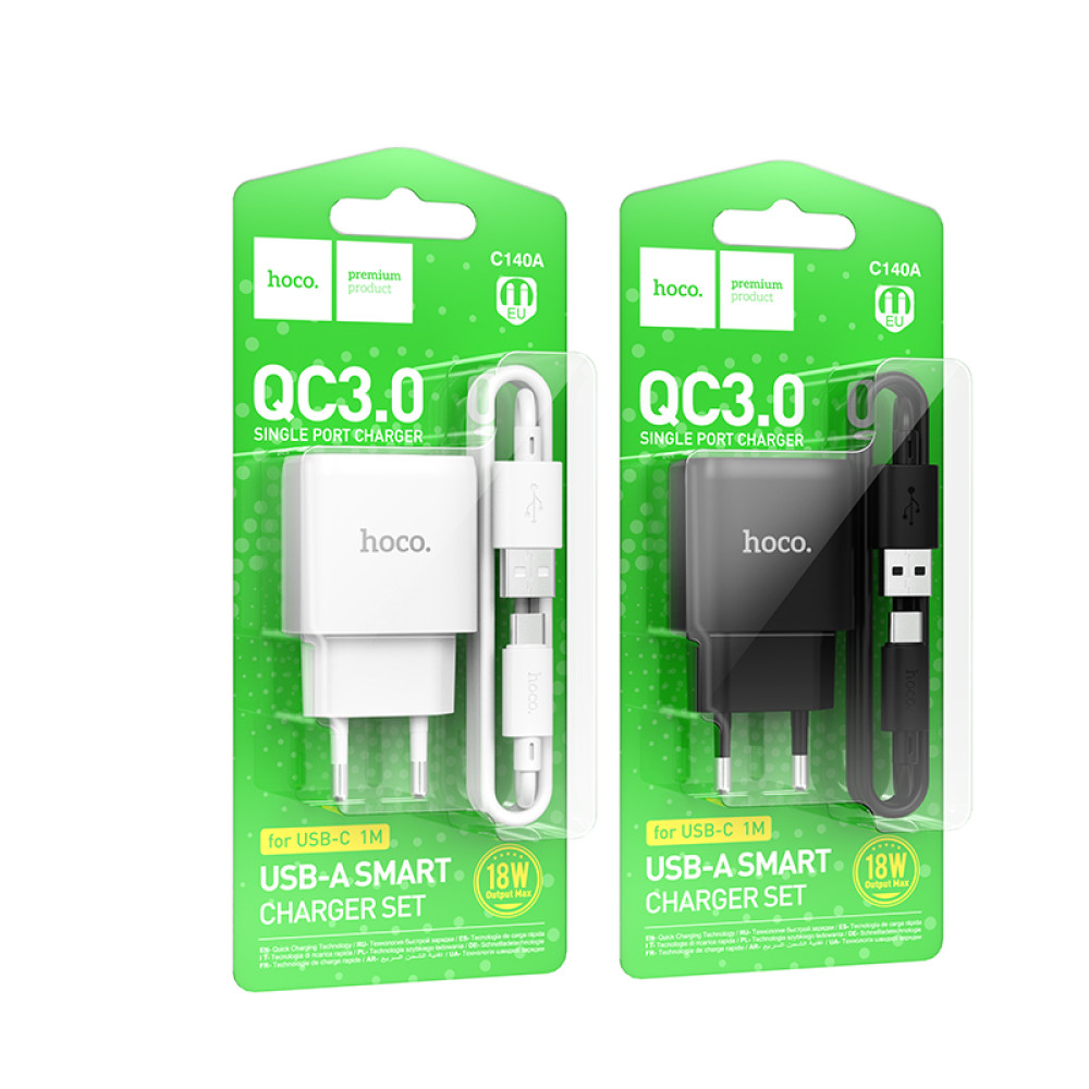 Мережевий зарядний пристрій Hoco C140A Smart QC3.0 Type-C