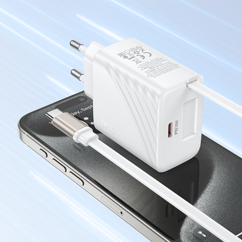 Мережевий зарядний пристрій Hoco N57 Full PD20W з висувним кабелем Type-C