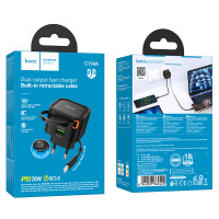 Мережевий зарядний пристрій Hoco C154A QC3.0 telescopic cable Type-C