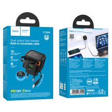 Мережевий зарядний пристрій Hoco C154A QC3.0 telescopic cable Type-C
