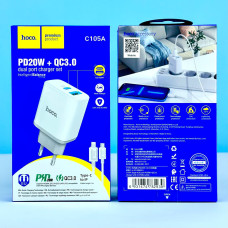 Мережевий зарядний пристрій Hoco C105A Stage PD20W+QC3.0 Type-C to Lightning
