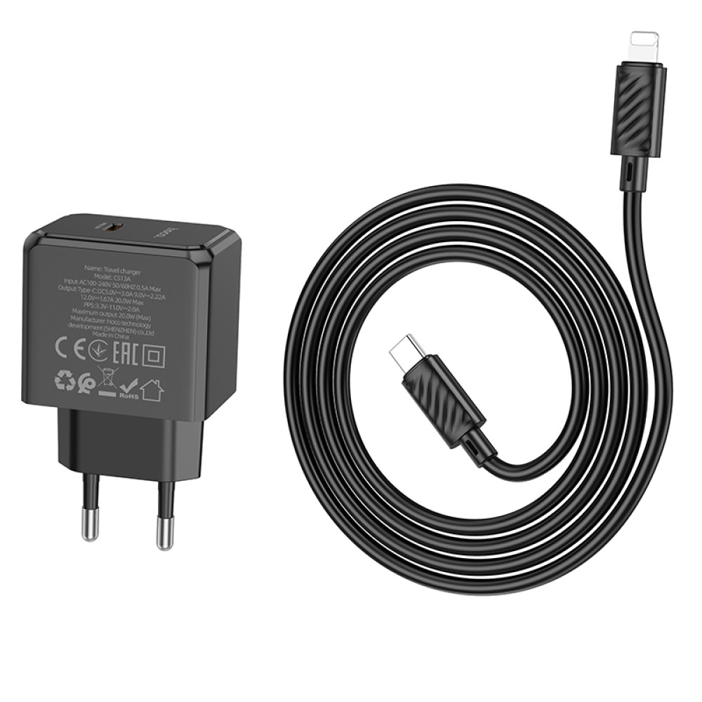 Мережевий зарядний пристрій Hoco CS13A Ocean PD20W Type-C to Lightning