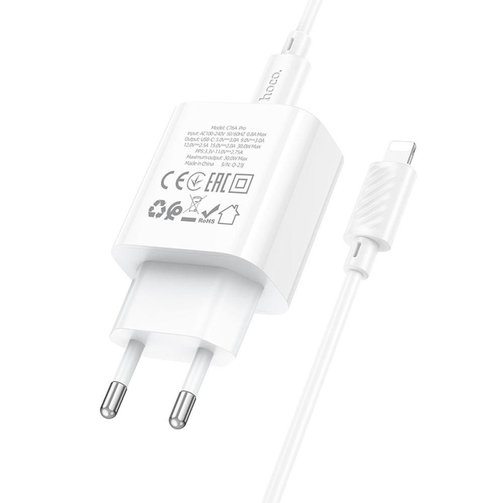 Мережевий зарядний пристрій Hoco C76A Pro Majestic PD30W Type-C to Lightning