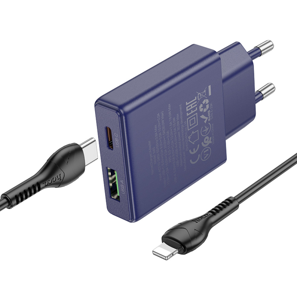 Мережевий зарядний пристрій Hoco N45 Biscuit PD30W+QC3.0 Type-C to Lightning