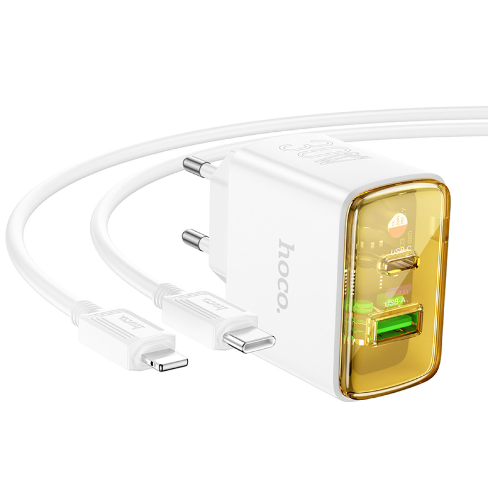 Мережевий зарядний пристрій Hoco CS42A Smart PD30W+QC3.0 Type-C to Lightning
