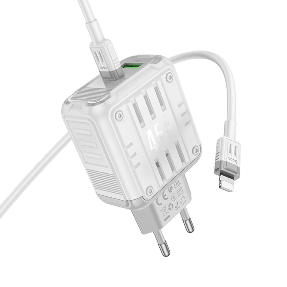 Мережевий зарядний пристрій Hoco C136A Rock PD45W+QC3.0 Type-C to Lightning